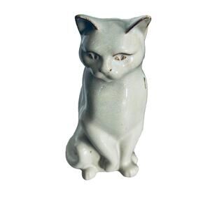 Vintage Mid Century Ceramic Sitting Cat Statue Figurine “8 White Farmhouse Kitty